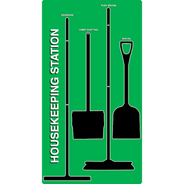 5S Housekeeping Shadow Board Broom Station Version 10 - Green Board / Black Shadows  With Broom